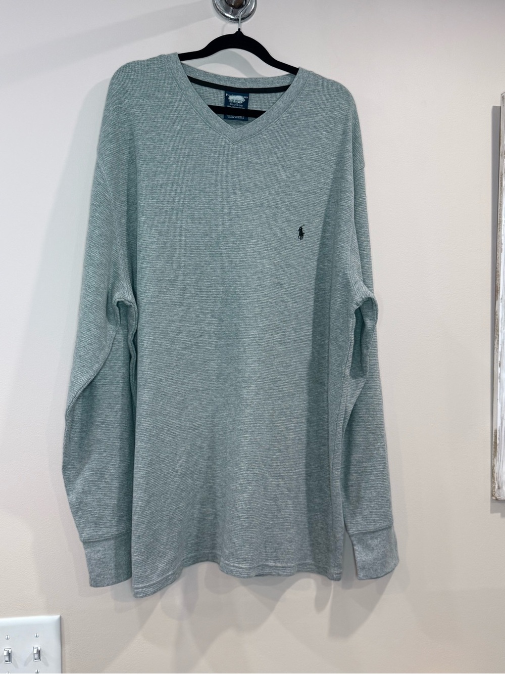 🔥Polo by Ralph Lauren Men's Light Heather Gray V-Neck Long Sleeve Shirt Size 2X🔥
